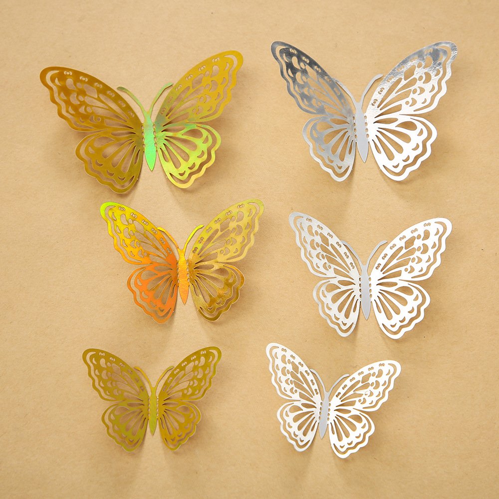 Hot selling 3D gold butterfly cake topper happy birthday cake decoration supplies wedding Bouquet butterflies cake accessories