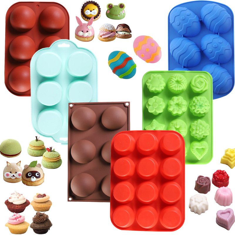 Round Diamond Heart Cylinder Flower Silicone Molds for Chocolate Cookie Muffin Cupcake Brownie Soap Semi Sphere Steam Cake Mold