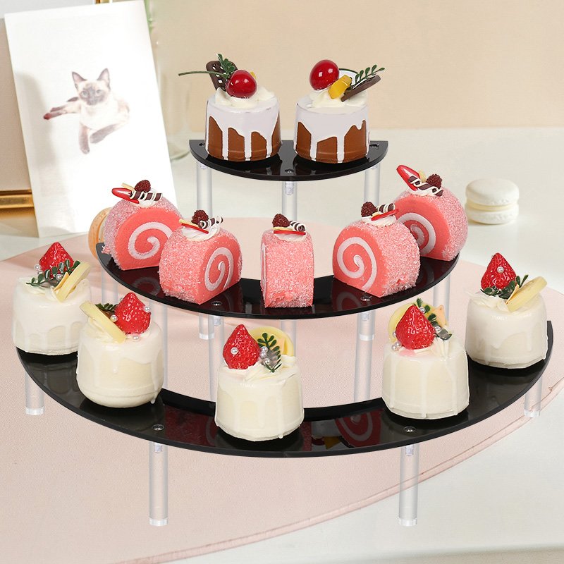 Acrylic Risers Display Stand Shelves Black 3 Tier Clear Riser For Pop Figures Half-Moon Stand For Party Wedding Birthday