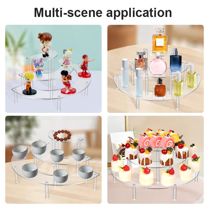 Acrylic Risers Display Stand Shelves Black 3 Tier Clear Riser For Pop Figures Half-Moon Stand For Party Wedding Birthday