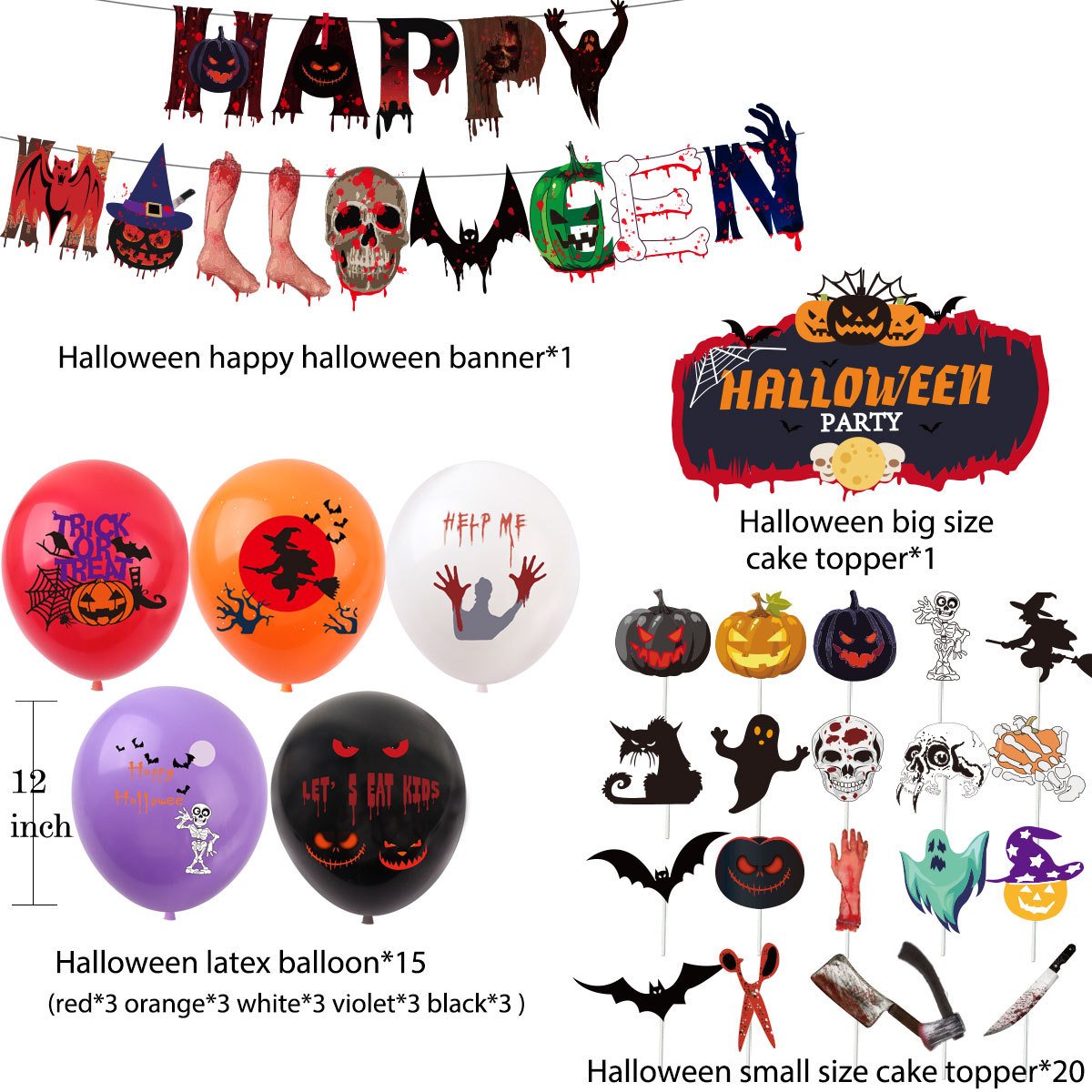 Partycool Halloween Party Supplies Halloween Balloon Banner Ghosted Cake Topper For Theme Party Halloween Decoration Supplies