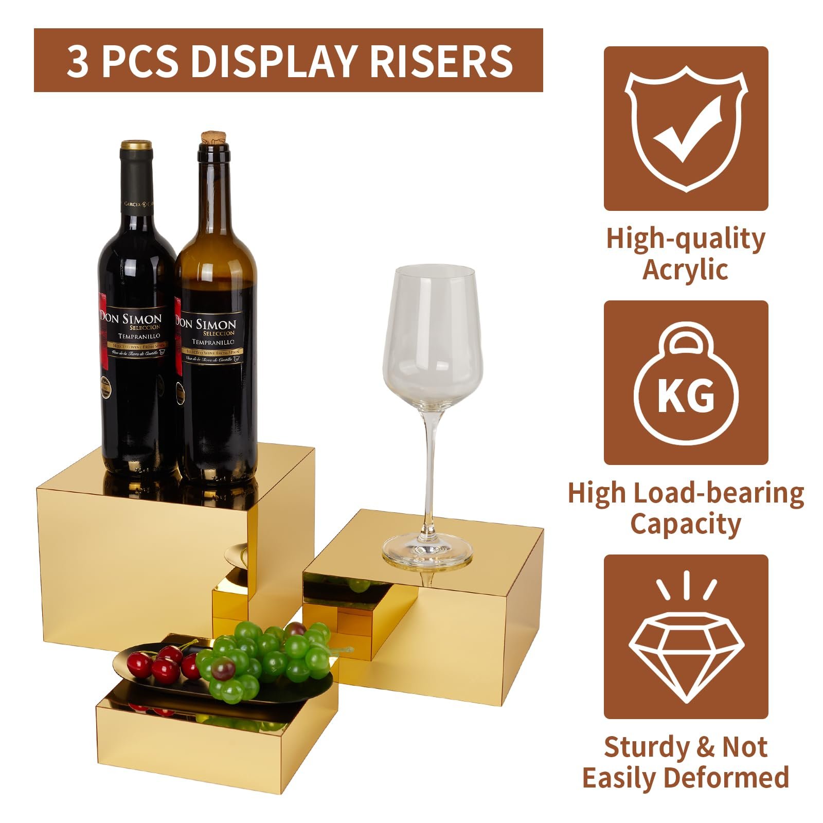 Factory customization 3 Pcs Gold Food Risers Party Acrylic Risers Display Stands for Jewelry Bag Cosmetics Catering Dessert
