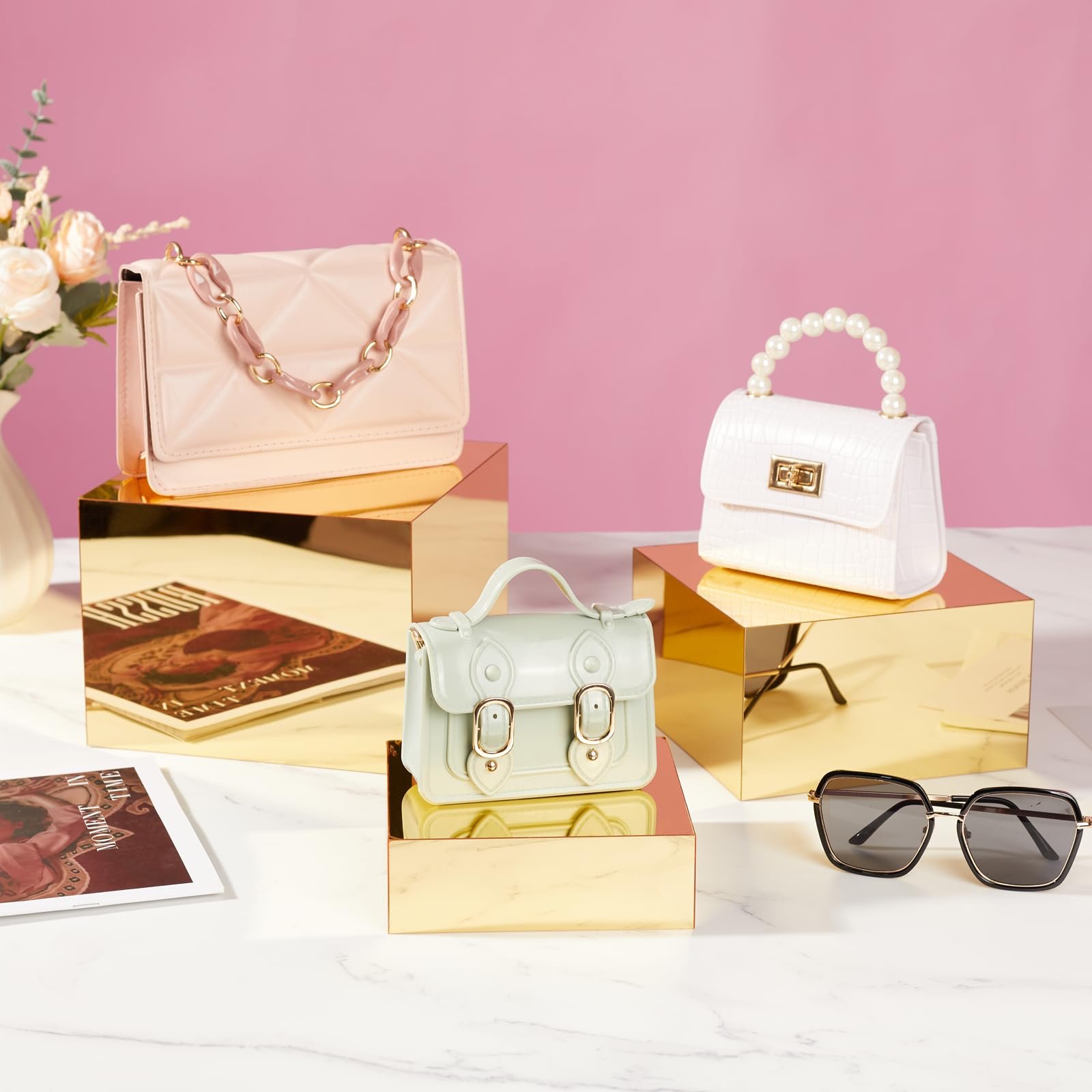 Factory customization 3 Pcs Gold Food Risers Party Acrylic Risers Display Stands for Jewelry Bag Cosmetics Catering Dessert