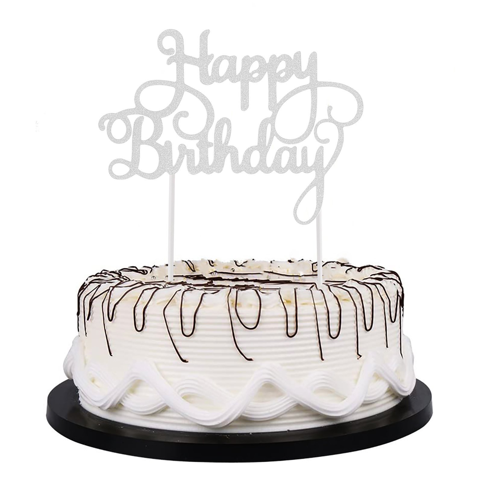 Happy Birthday Silver Gold Glitter Paper Cake Topper Cup Cake Topper Cake Decorating Supplies for Birthday