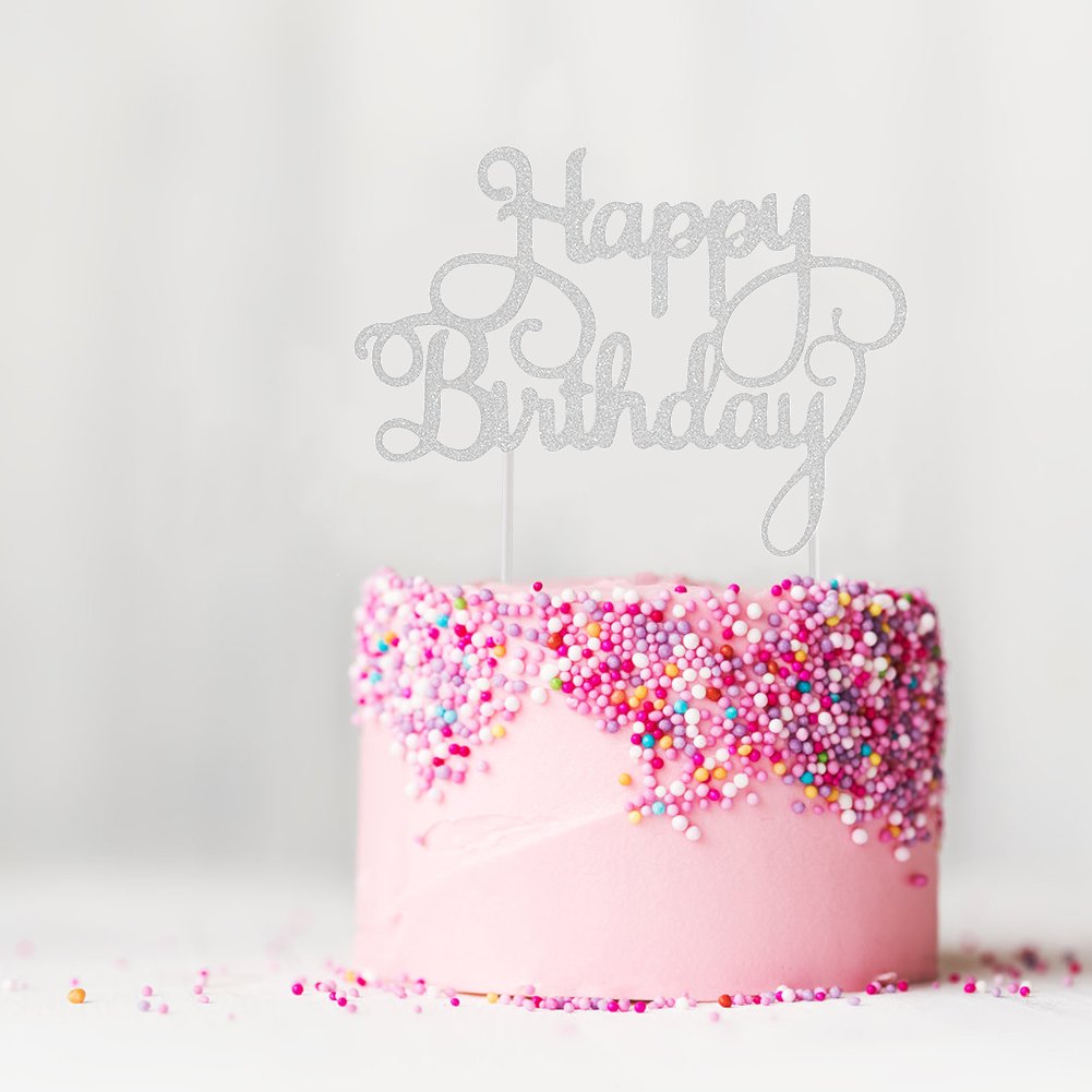 Happy Birthday Silver Gold Glitter Paper Cake Topper Cup Cake Topper Cake Decorating Supplies for Birthday