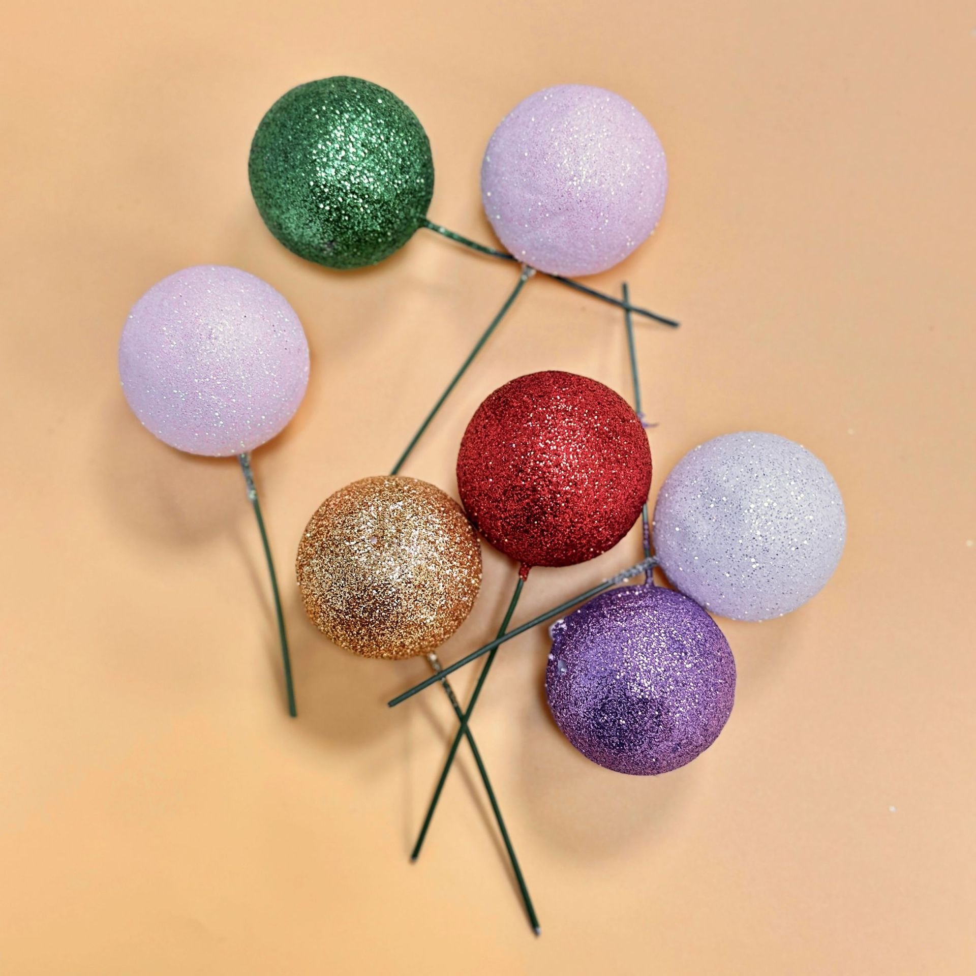 glitter faux foam ball for birthday cake decorative factory supplier wholesale 20 pcs mixed in one bag