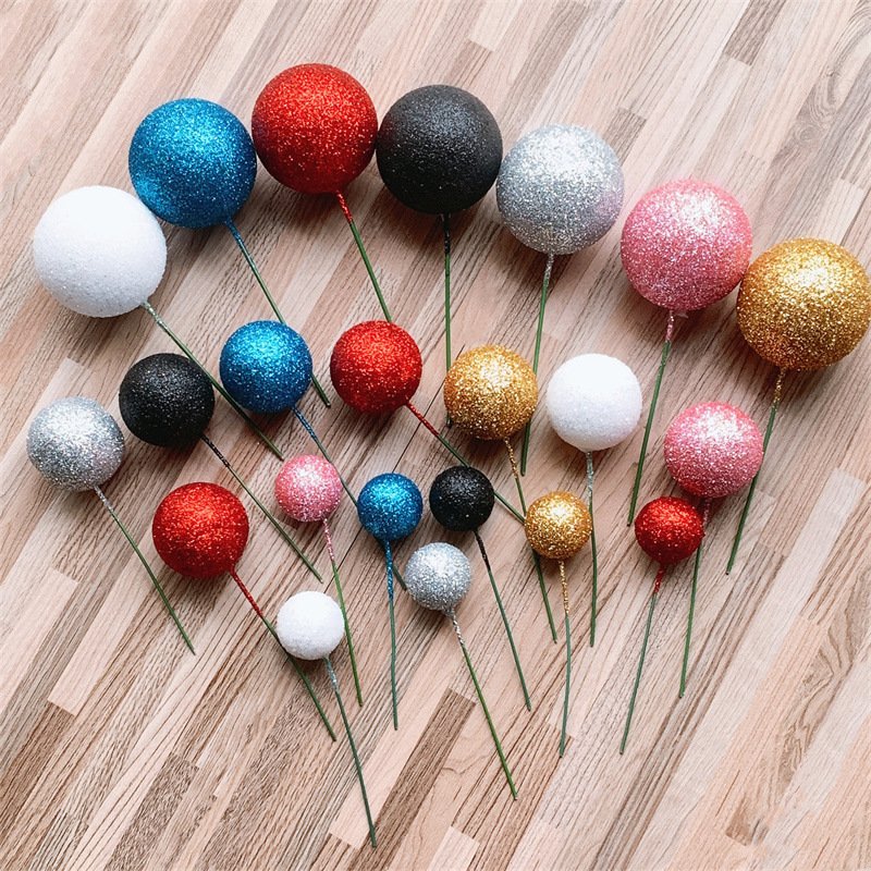 glitter faux foam ball for birthday cake decorative factory supplier wholesale 20 pcs mixed in one bag