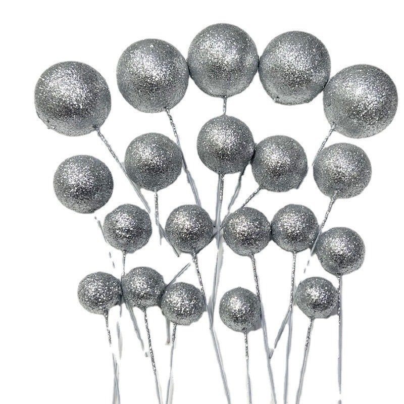 glitter faux foam ball for birthday cake decorative factory supplier wholesale 20 pcs mixed in one bag