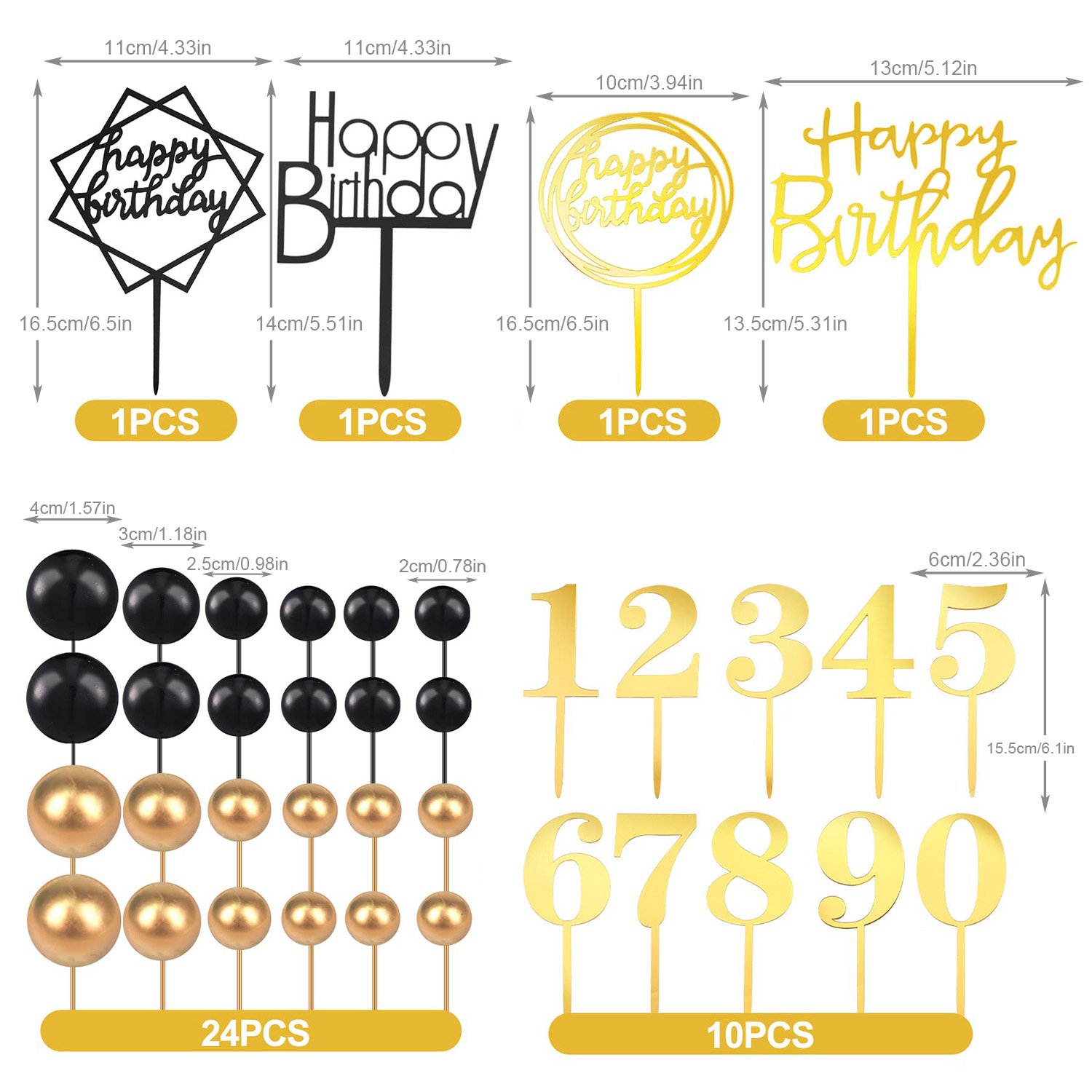 Ball Cake Decorations Acrylic Happy Birthday Cupcake Number 0-9 Toothpicks Ball Insert Toppers Holiday Party Favors Supply