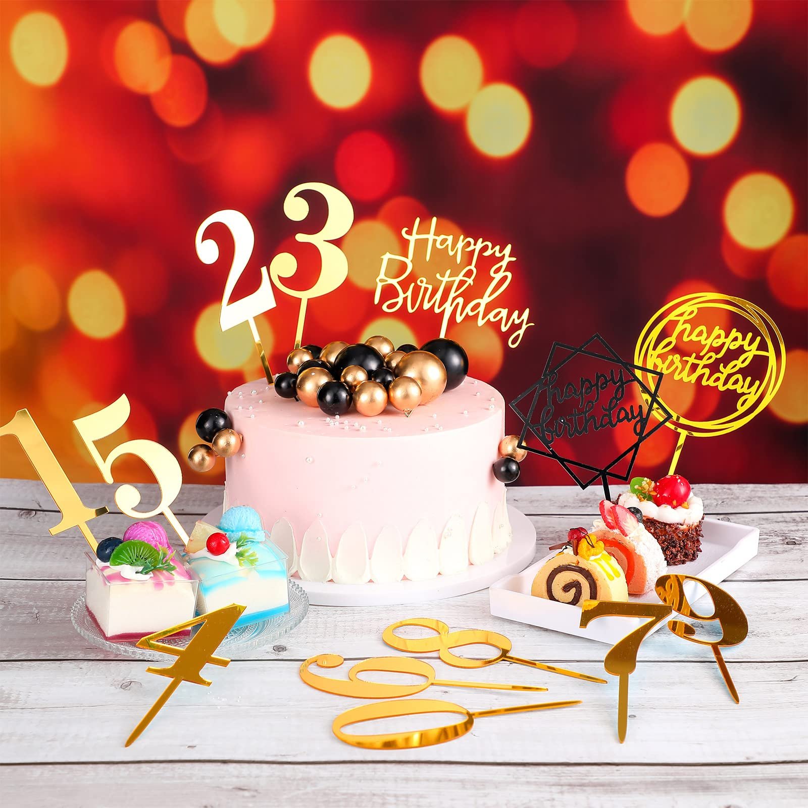 Ball Cake Decorations Acrylic Happy Birthday Cupcake Number 0-9 Toothpicks Ball Insert Toppers Holiday Party Favors Supply