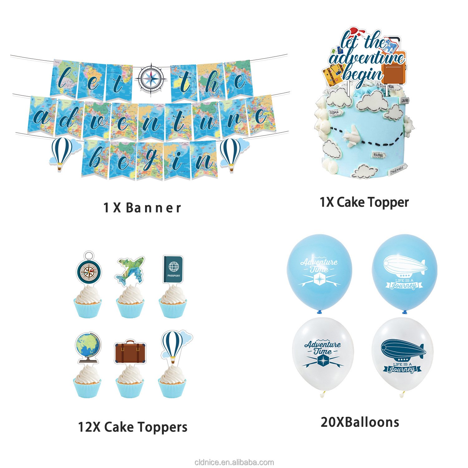 Nice Travel Party Decorations Let The Adventure Begin Retirement Theme Party Decoration Banner Balloons Flag And Cake Topper