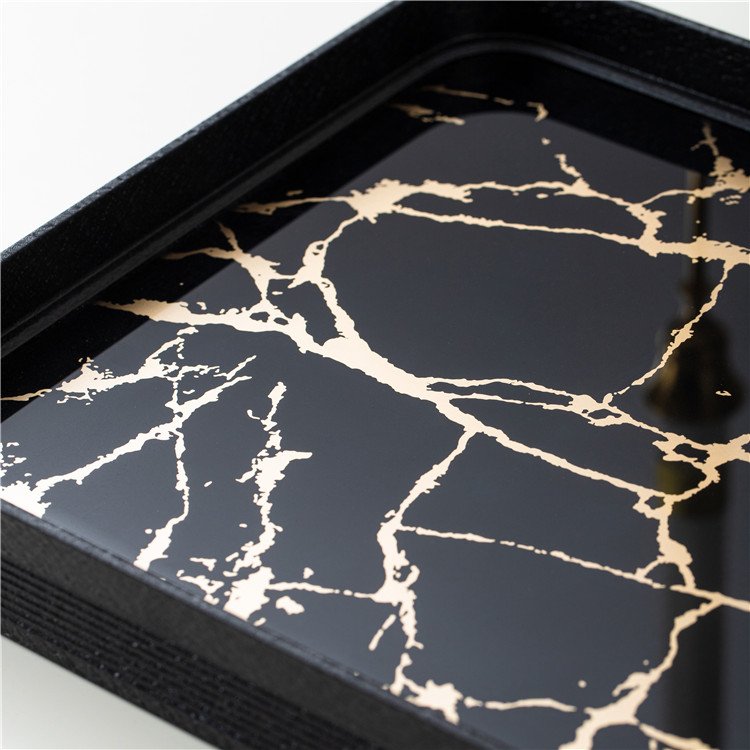 Wholesales luxury black gold marbling design table glass vanity decor tray mirror serving trays for hotel restaurant home