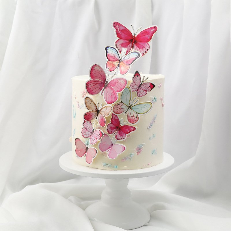 Happy Birthday butterflies for cake decorating cupcake topper cake accessories pink butterfly Wedding Party Cake Topper