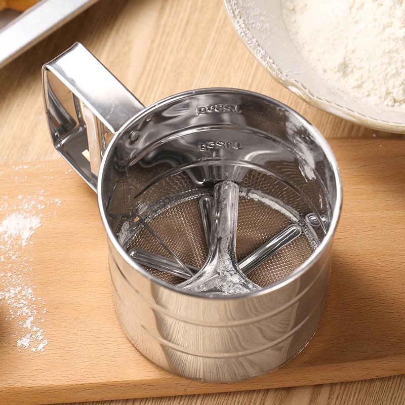 Hot-selling Hand Press Stainless Steel Flour Sifter Baking Pastry Tools Chocolate Powder Sugar Sieve Household Flour filter