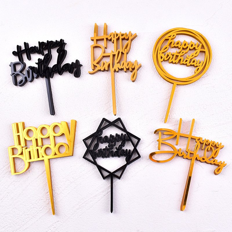 Customizable Birthday Cake Decoration Black Gold Acrylic Cake Topper Party Baking Cake Decoration Supplies Happy Birthday