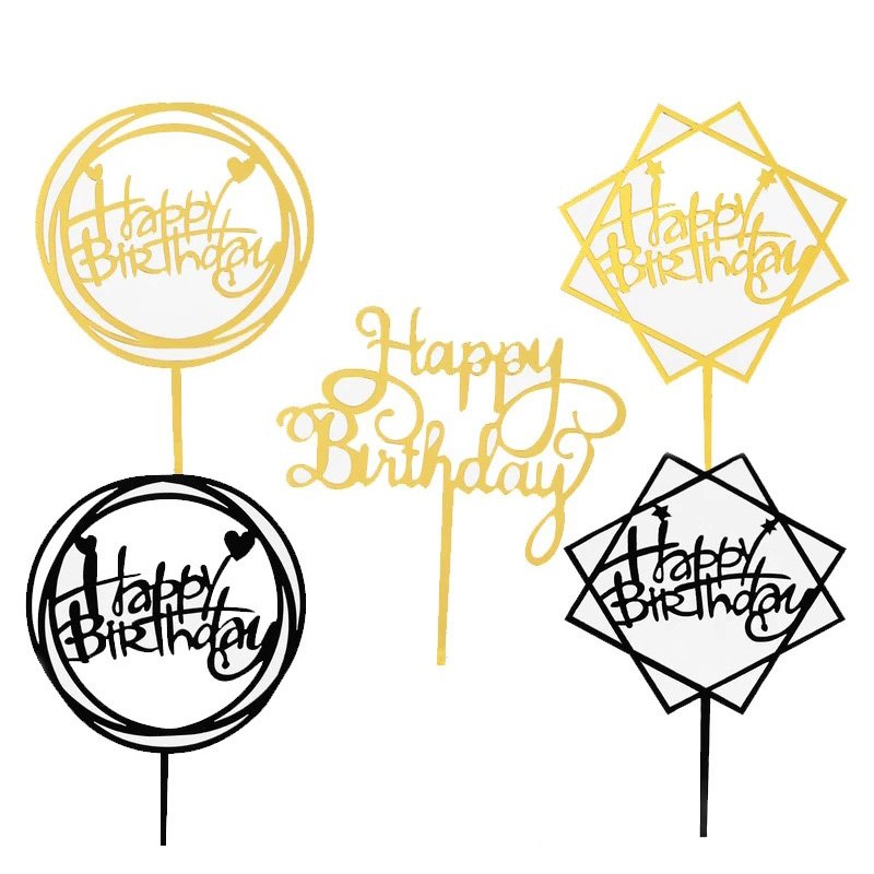 Customizable Birthday Cake Decoration Black Gold Acrylic Cake Topper Party Baking Cake Decoration Supplies Happy Birthday