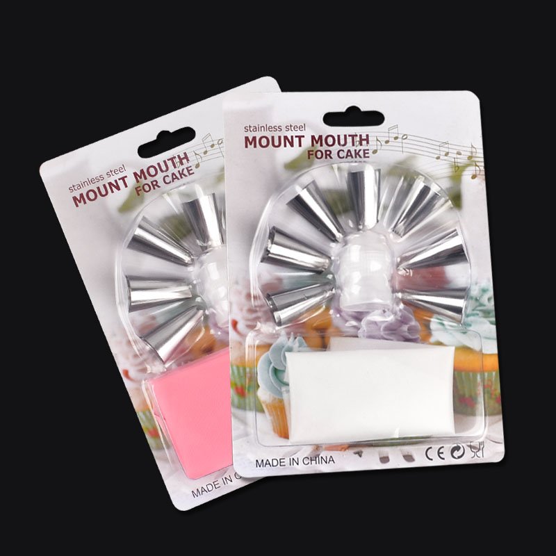 9pcs DIY Baking Cream Decorating Supplies Reusable Stainless Steel Spout Silicone Pastry Bags Set in Box Cake Decorating Tools