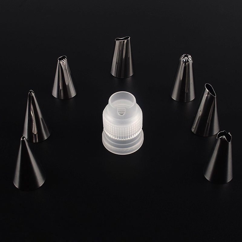 9pcs DIY Baking Cream Decorating Supplies Reusable Stainless Steel Spout Silicone Pastry Bags Set in Box Cake Decorating Tools