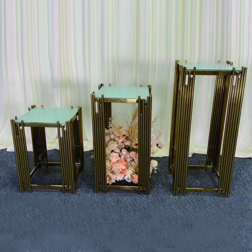 Luxury Gold Metal Pillars Cake Dessert Cylinder Pedestal Stand Plinth Good Quality Party Supplies For Wedding Decoration