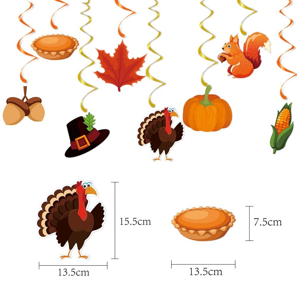 Thanksgiving Hanging Swirls Fall Decorations Friends Giving Bunting Banner Pumpkin Pine Cone and Maple Leaf Autumn Themed Party