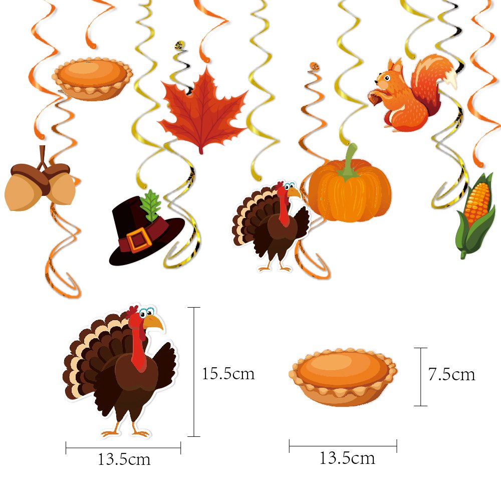 Thanksgiving Hanging Swirls Fall Decorations Friends Giving Bunting Banner Pumpkin Pine Cone and Maple Leaf Autumn Themed Party