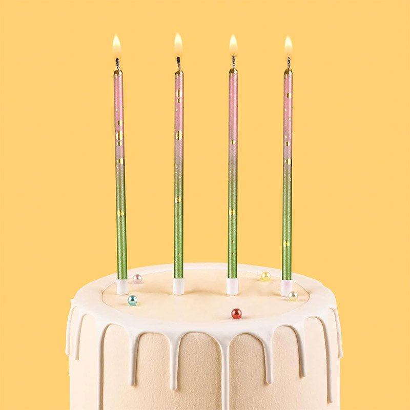 24pcs/box special Pencil Art Gradient Pink Green Gold Long Thin Birthday Parties Wedding Decorations Birthday Party Cake Candles