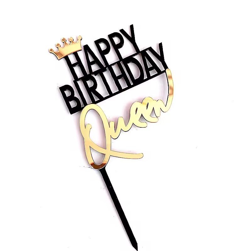 Personality Happy Birthday Cake Topper-Acrylic King Queen Crown Cake Insert Decoration for Birthday Party and Holiday Supplies