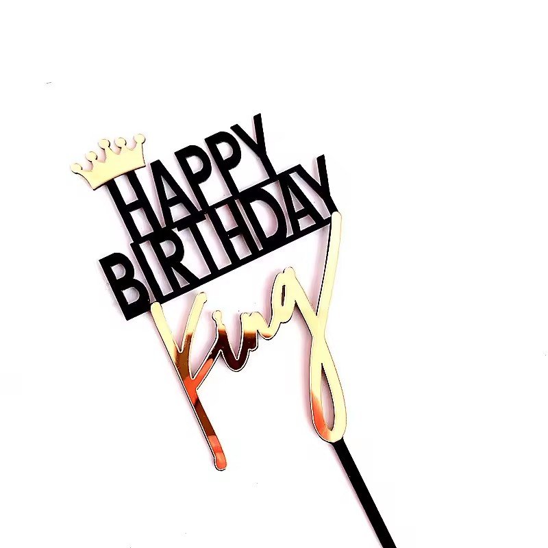 Personality Happy Birthday Cake Topper-Acrylic King Queen Crown Cake Insert Decoration for Birthday Party and Holiday Supplies
