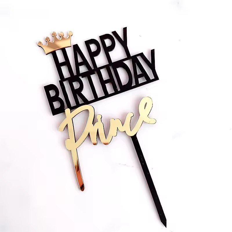 Personality Happy Birthday Cake Topper-Acrylic King Queen Crown Cake Insert Decoration for Birthday Party and Holiday Supplies
