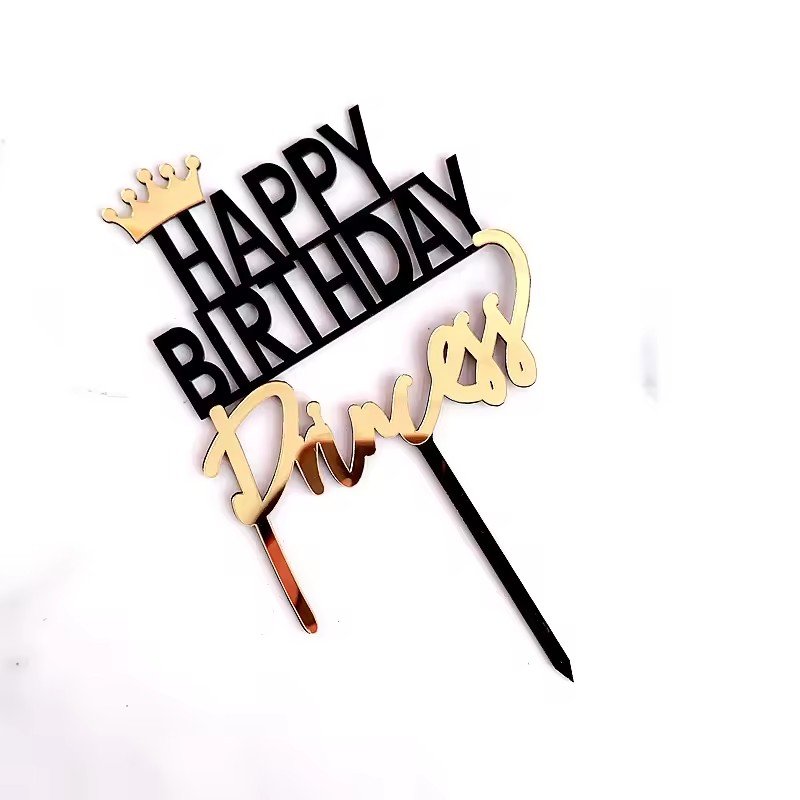 Personality Happy Birthday Cake Topper-Acrylic King Queen Crown Cake Insert Decoration for Birthday Party and Holiday Supplies