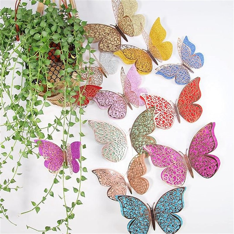 Party Dots Set of 12 Colorful Double Hollow PVC Butterflies Cake Topper Wedding Birthday Party Cake Decoration Supplies
