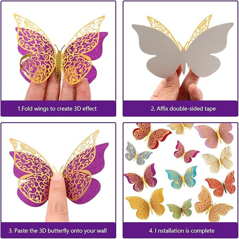 Party Dots Set of 12 Colorful Double Hollow PVC Butterflies Cake Topper Wedding Birthday Party Cake Decoration Supplies