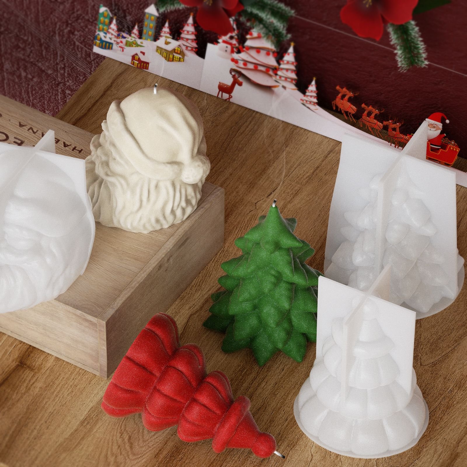 Christmas Series DIY Bearded Old Man Christmas Trees Silicone 3D Candle Mold for Home Store Party Wedding Holiday Decorations