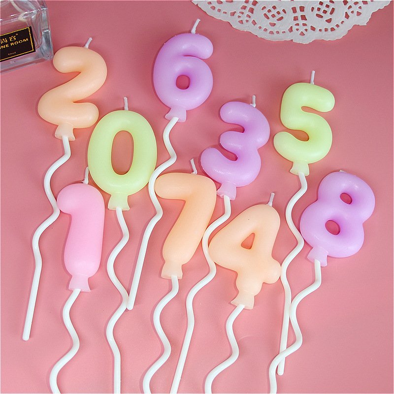 Colorful Balloons Number Candle 0~9 Cake Decoration Macaron Color Balloon Numbers Candle Party Birthday Cake Decorating Supplies