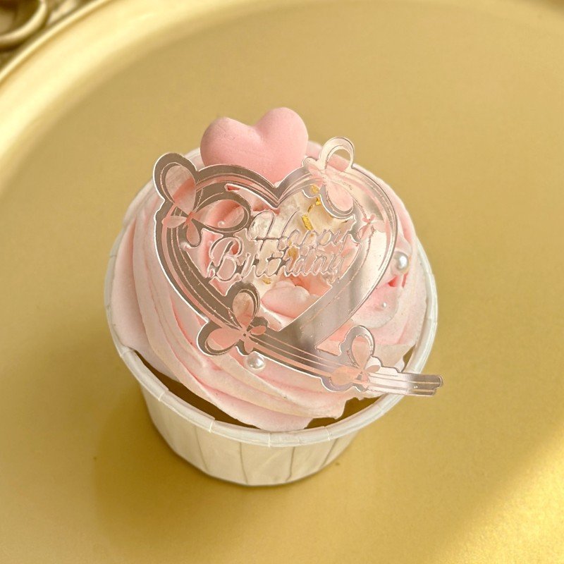 Happy Birthday Acrylic Cake Decorating Supplies Gold Rose Gold Heart Butterfly Happy Anniversary Cake Toppers Cupcake Decoration