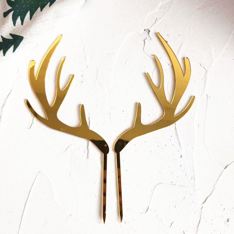 Wholesale Acrylic Christmas Cake Topper Decorations Reindeer Antler Cake Topper with Sticker for Xmas Party Decor Supplies