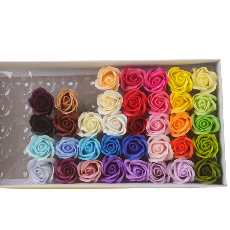 Wholesale 50pcs Artificial Flowers head with Box Valentine Day Cake Decoration 5cm Soap Flower Wedding Party Decorating Prop