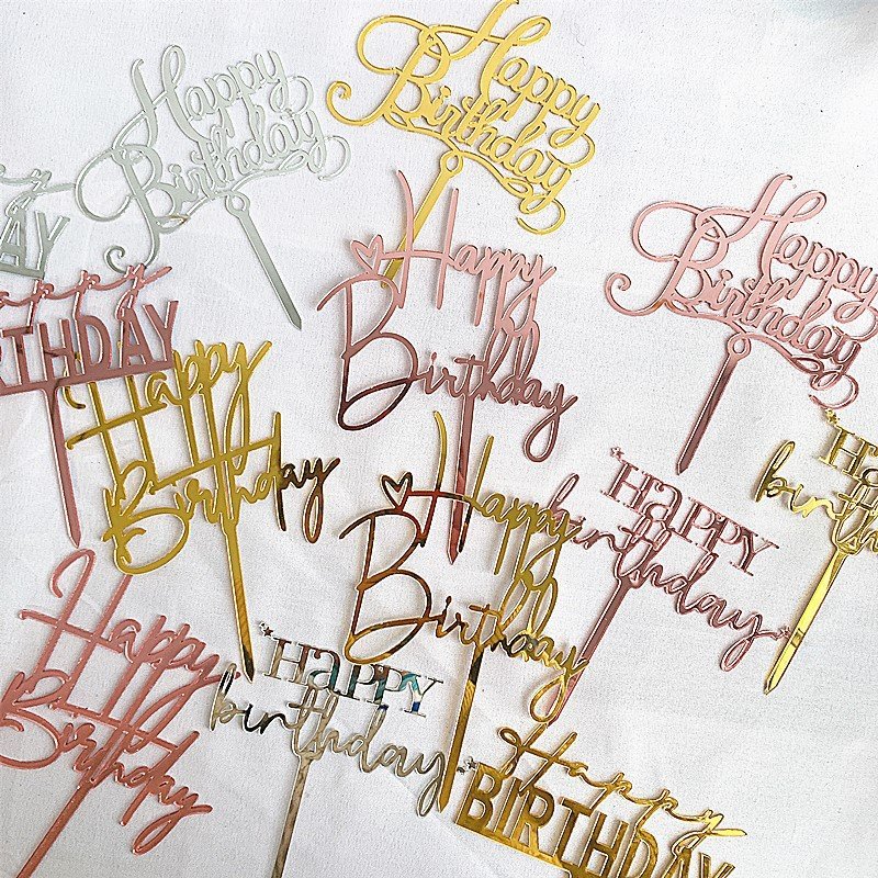 Gold Glitter Custom Personalized Wedding Happy Birthday Acrylic Cake Topper