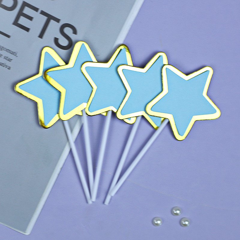 5 pcs Birthday Cake Topper Set Round Pentagon Card Gold Edge Blank Space for Writing Blue Pink Geometric Figure Cake Decoration
