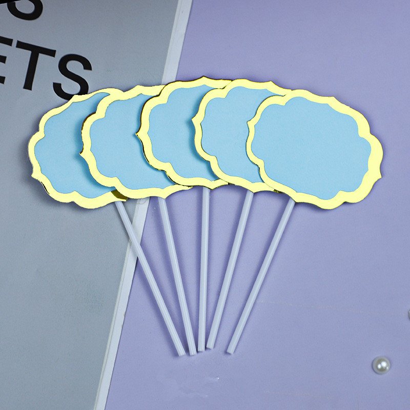 5 pcs Birthday Cake Topper Set Round Pentagon Card Gold Edge Blank Space for Writing Blue Pink Geometric Figure Cake Decoration