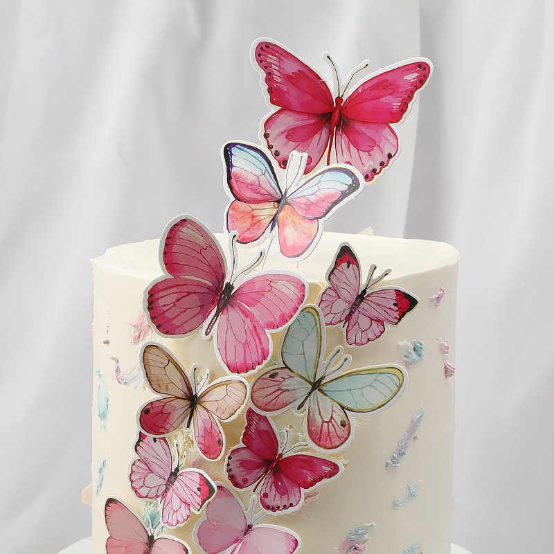 Butterfly Flower Cake Topper for Kids Happy Birthday Wedding Anniversary Cupcake Toppers DIY Baking Supplies Party Decorations