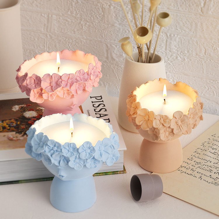 YS Wreath Girl Candle Cup Silicone Mold Plant Potted Soybean Wax Candle Container Casting Mould DIY Concrete Flower Pot Making