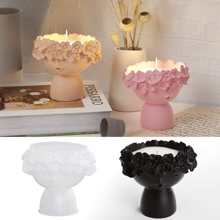 YS Wreath Girl Candle Cup Silicone Mold Plant Potted Soybean Wax Candle Container Casting Mould DIY Concrete Flower Pot Making