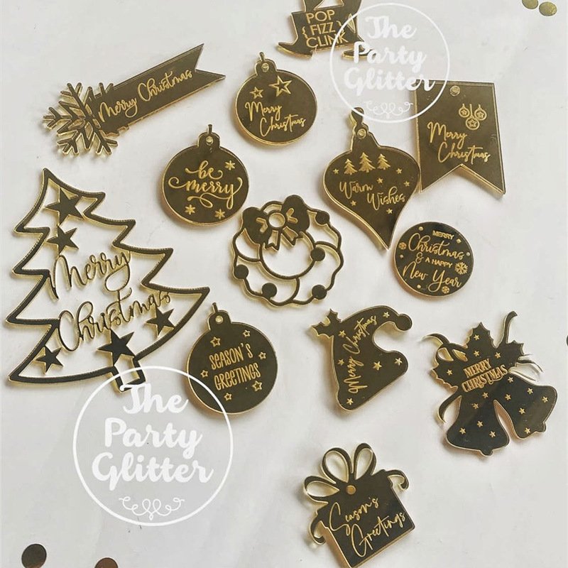 Merry Christmas Cake Topper Set Acrylic Glitter Gold Santa Claus Happy Birthday Cupcake Topper Kids Gift Xmas Dessert Decoration