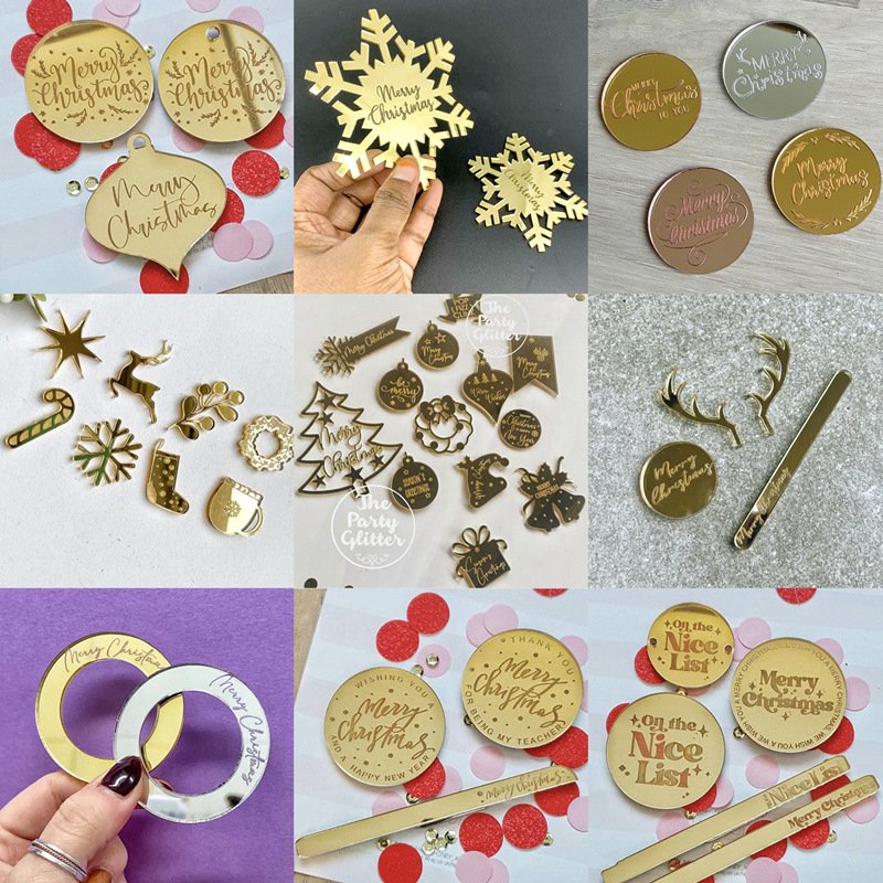 Merry Christmas Cake Topper Set Acrylic Glitter Gold Santa Claus Happy Birthday Cupcake Topper Kids Gift Xmas Dessert Decoration