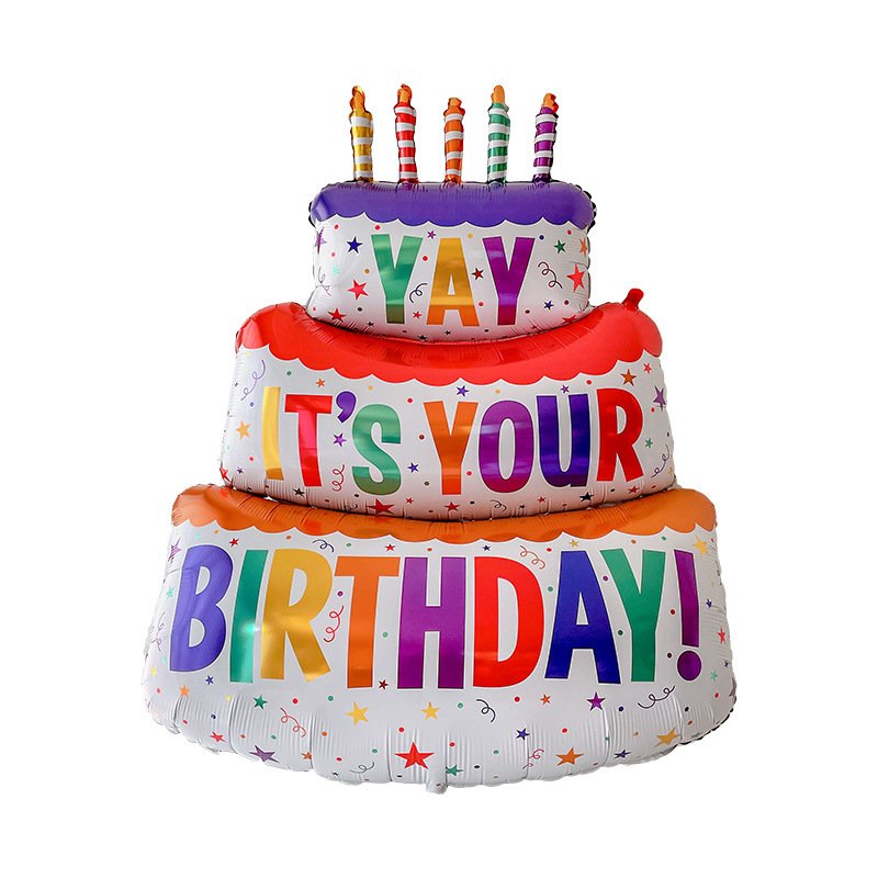 Large Colorful Children's Happy Birthday Cake Foil Balloon Set Three Layers for Kids Birthday Celebrations