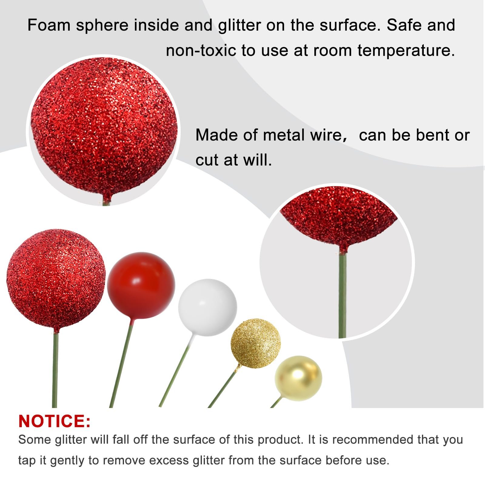 Glitter Foam Ball Cake Topper Sticks Mini Ball Cake Supplies Cake decoration for Baby Shower Birthday Decorations