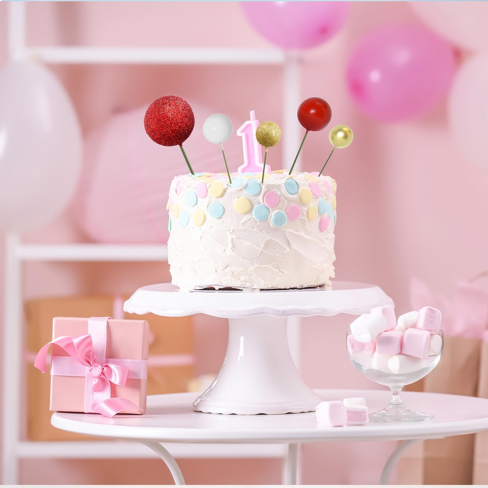 Glitter Foam Ball Cake Topper Sticks Mini Ball Cake Supplies Cake decoration for Baby Shower Birthday Decorations
