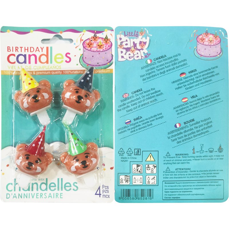 Party Hat Bear Birthday Candle Cute Cartoon Birthday Cake Small Candle Creative Dress Up Baking Decoration Supplies