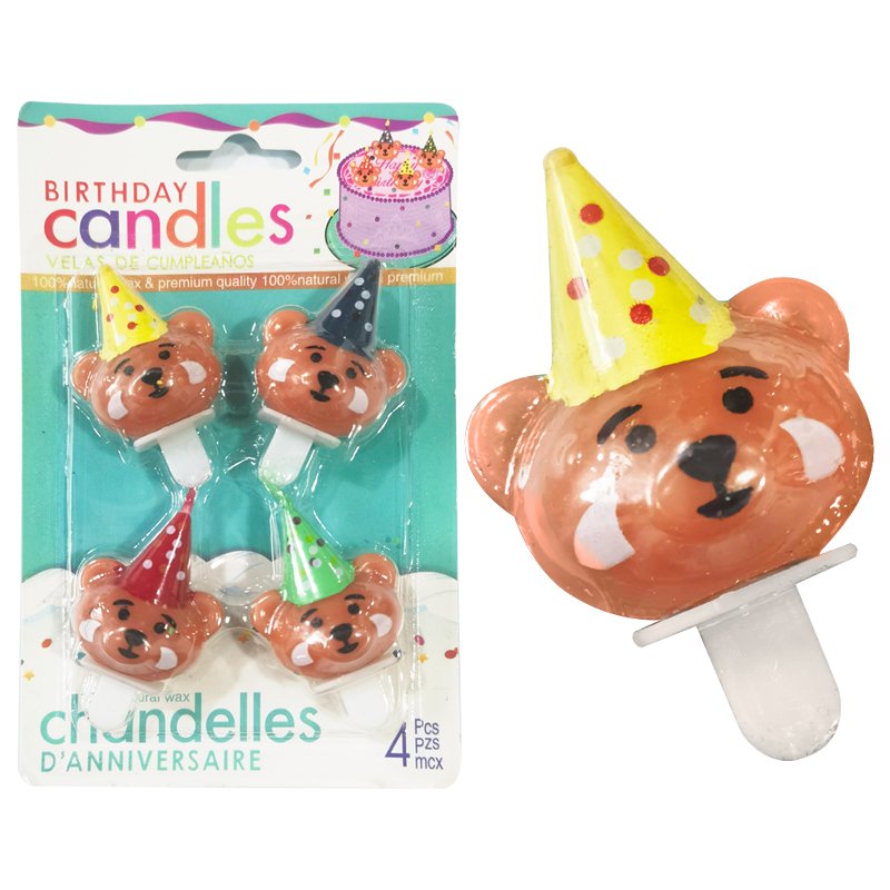 Party Hat Bear Birthday Candle Cute Cartoon Birthday Cake Small Candle Creative Dress Up Baking Decoration Supplies